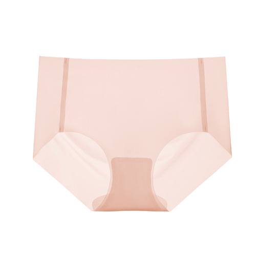 Women's ultra-thin nude-feeling 3D three-dimensional one-piece seamless mask panties with mulberry silk crotch, mid-waist triangle peach