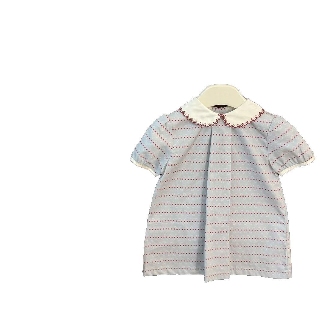 ¡Sentimiento de gran marca! Muñeca de cuello bordado estilo académico estilo A versión de manga corta vestido de aire extranjero