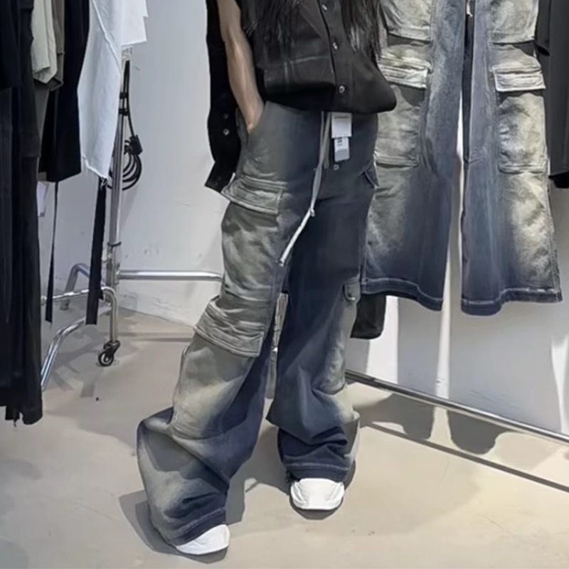 Men's Clothing VINTAGE GARC niche trendy brand RO style wide leg multi pocket flared distressed jeans men's vibe cotton_voghion.com