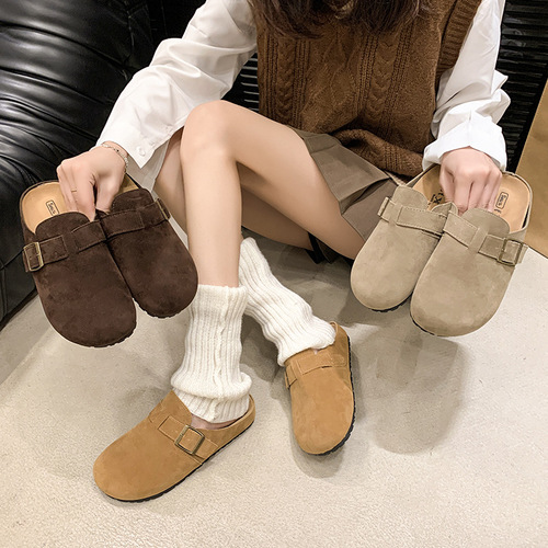 2025 New Arrival Women's French Vintage Closed-Toe Birkenstock Sandals: Leather-Strap Buckle Design, Thick Sole, Soft Footbed, Perfect for Casual Wear
