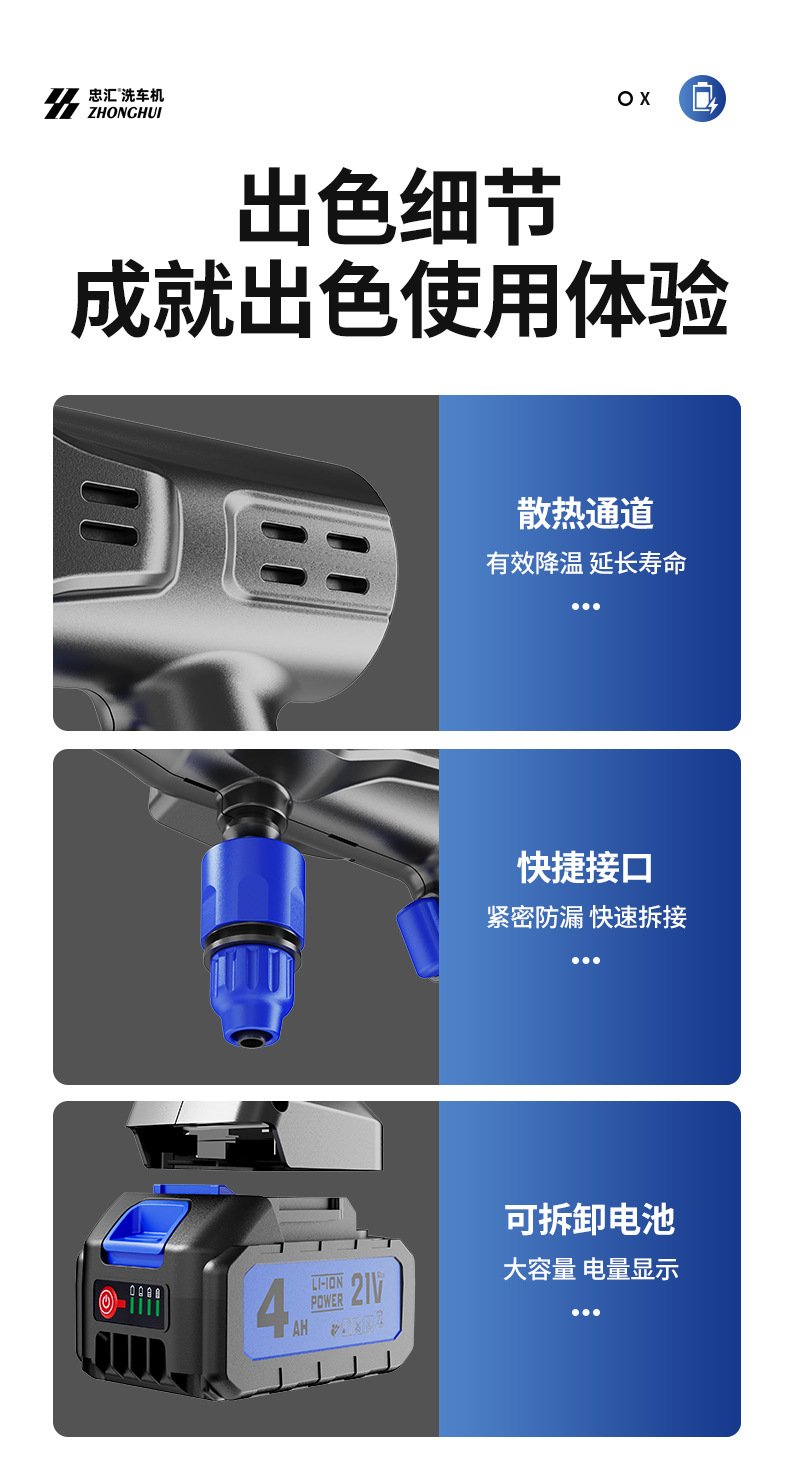 Carefully Selected Wireless High-Pressure Car Wash Water Gun, High-Power Car Wash Machine, Household Lithium Battery Portable Multi-Function Set Wholesale