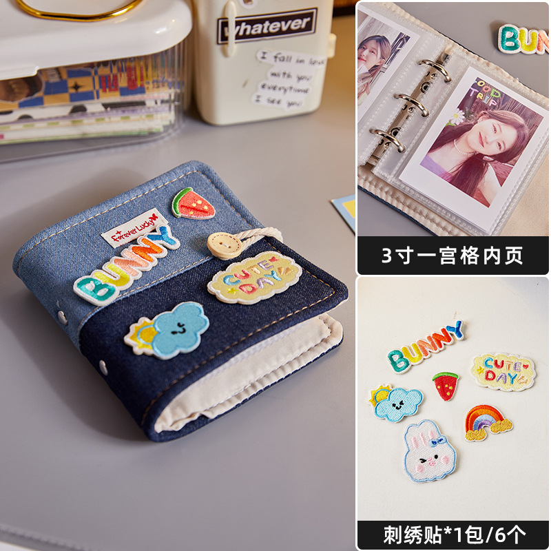 Nuevo álbum de tarjetas de mezclilla con costuras estilo ins, mini álbum de fotos Polaroid, álbum de almacenamiento de tarjetas pequeñas de 3 pulgadas de alto valor