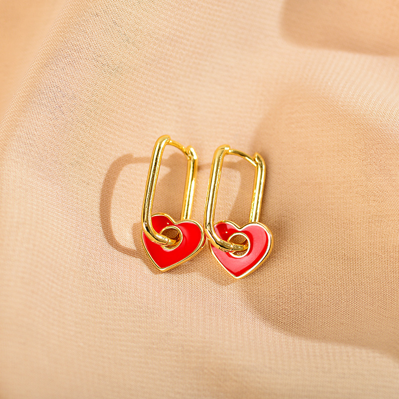 1 Pair Quantity Daily Occasion Copper Material 1 Pair Fashion Heart Shape Stainless Steel Polishing Enamel Drop Earrings