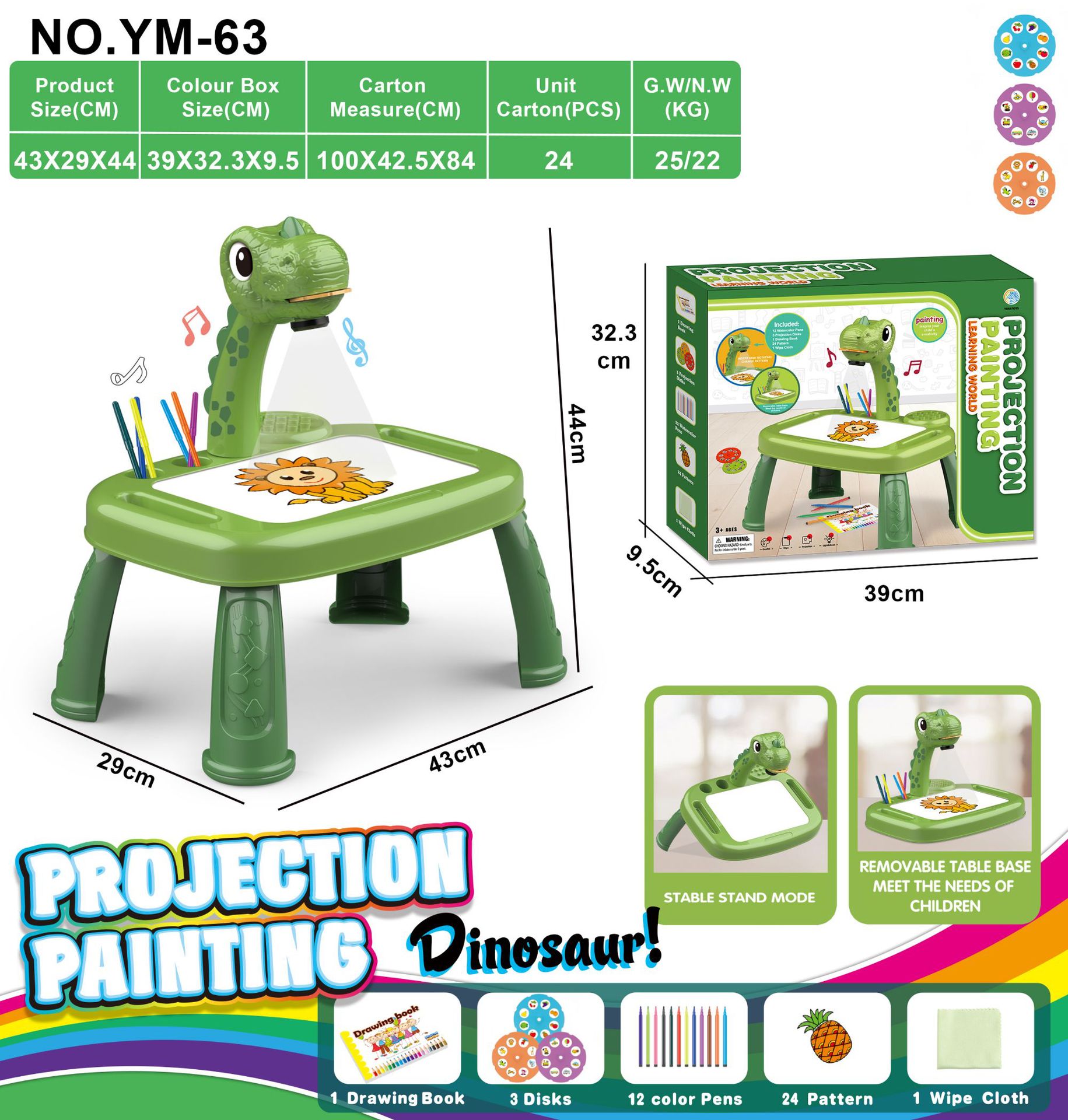 Tablero de dibujo con proyector infantil, diseño de ciervo, juguete creativo