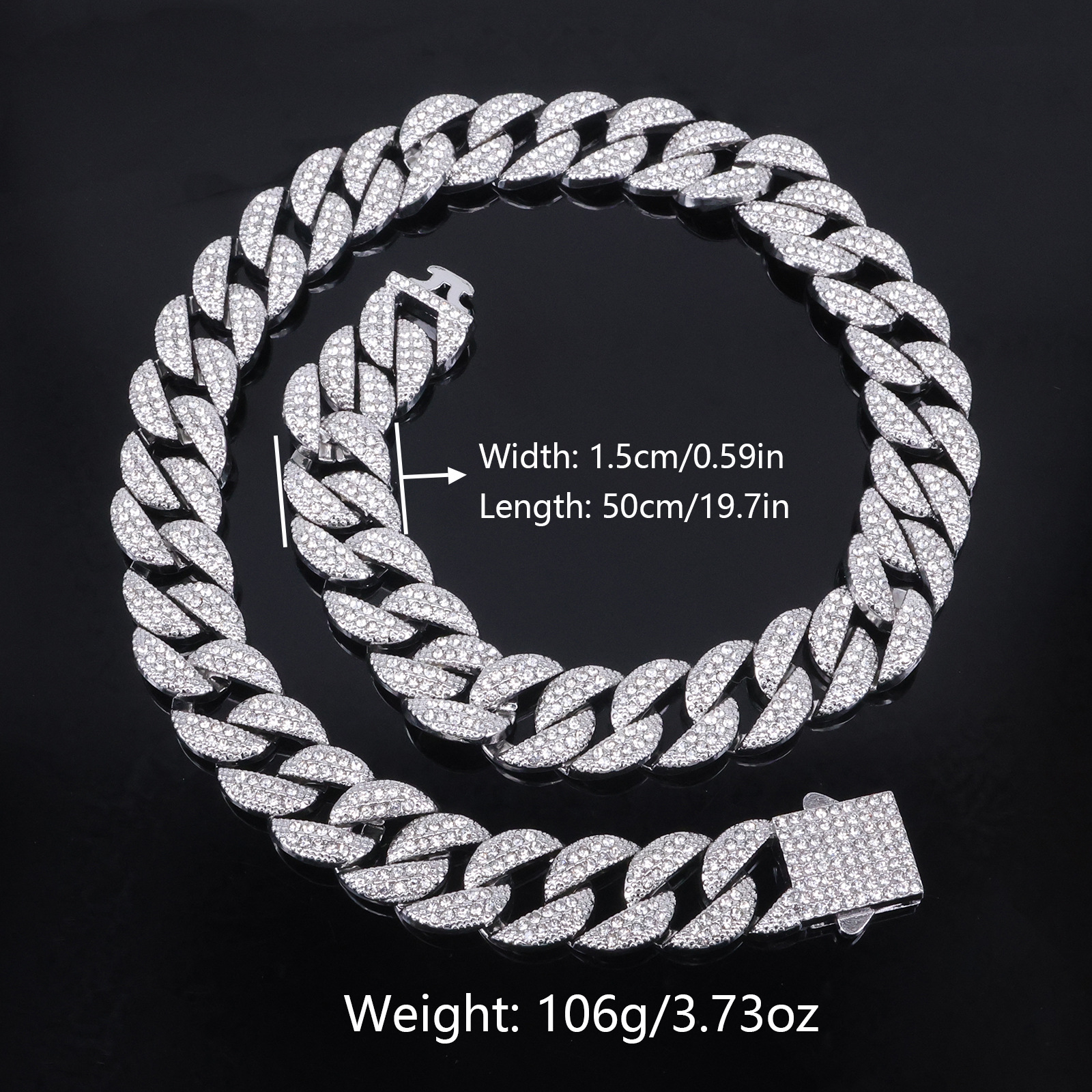 Alloy Chain Necklace With Round Spring Clasp And Full Diamonds_voghion.com