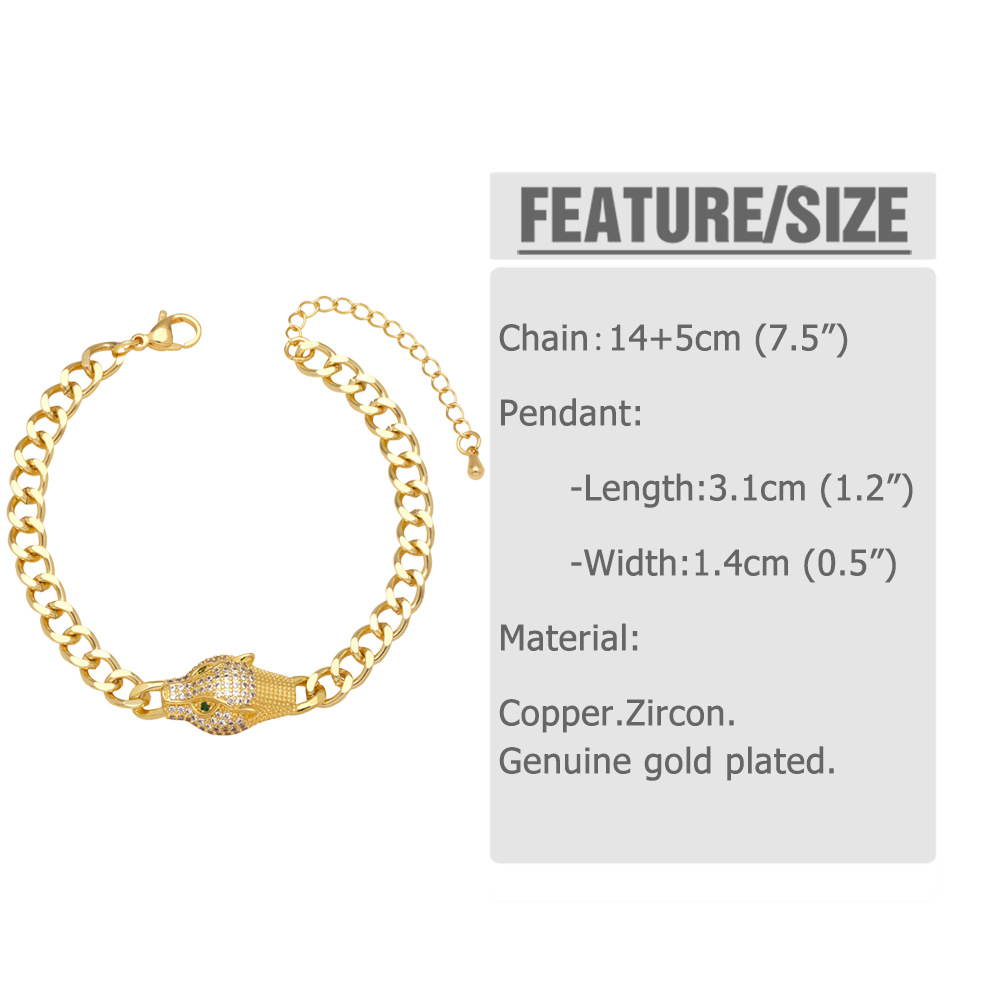 Fashion Leopard Head Copper Bracelets Gold Plated Zircon Copper Bracelets