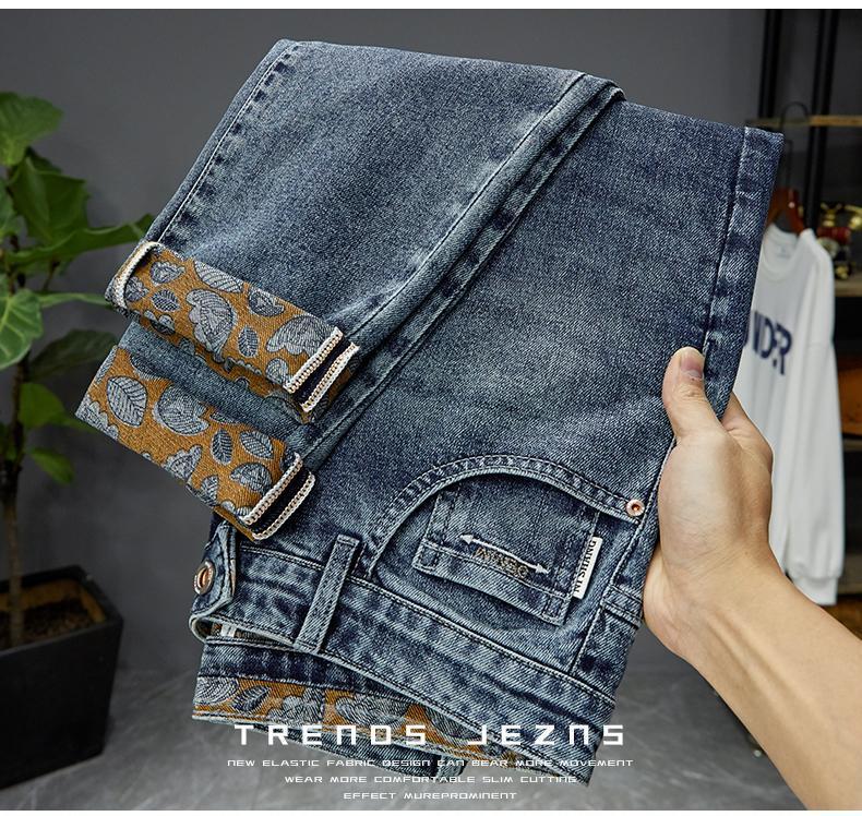 Jeans for men, high-end ruffian handsome, trendy embroidery and printing, elastic slim fit, small straight leg,_voghion.com