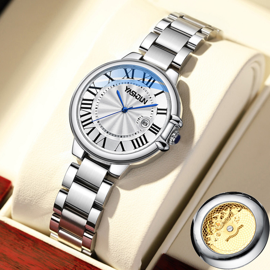 Classic high-end ladies watch waterproof cross-border live luminous calendar steel belt automatic mechanical quartz watch balloon