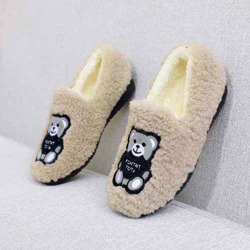 Mao Mao Shoes Autumn/Winter 2024 New Bear Bean Shoes Fashion and Versatile Fleece Flat Cotton Shoes Student Slippers