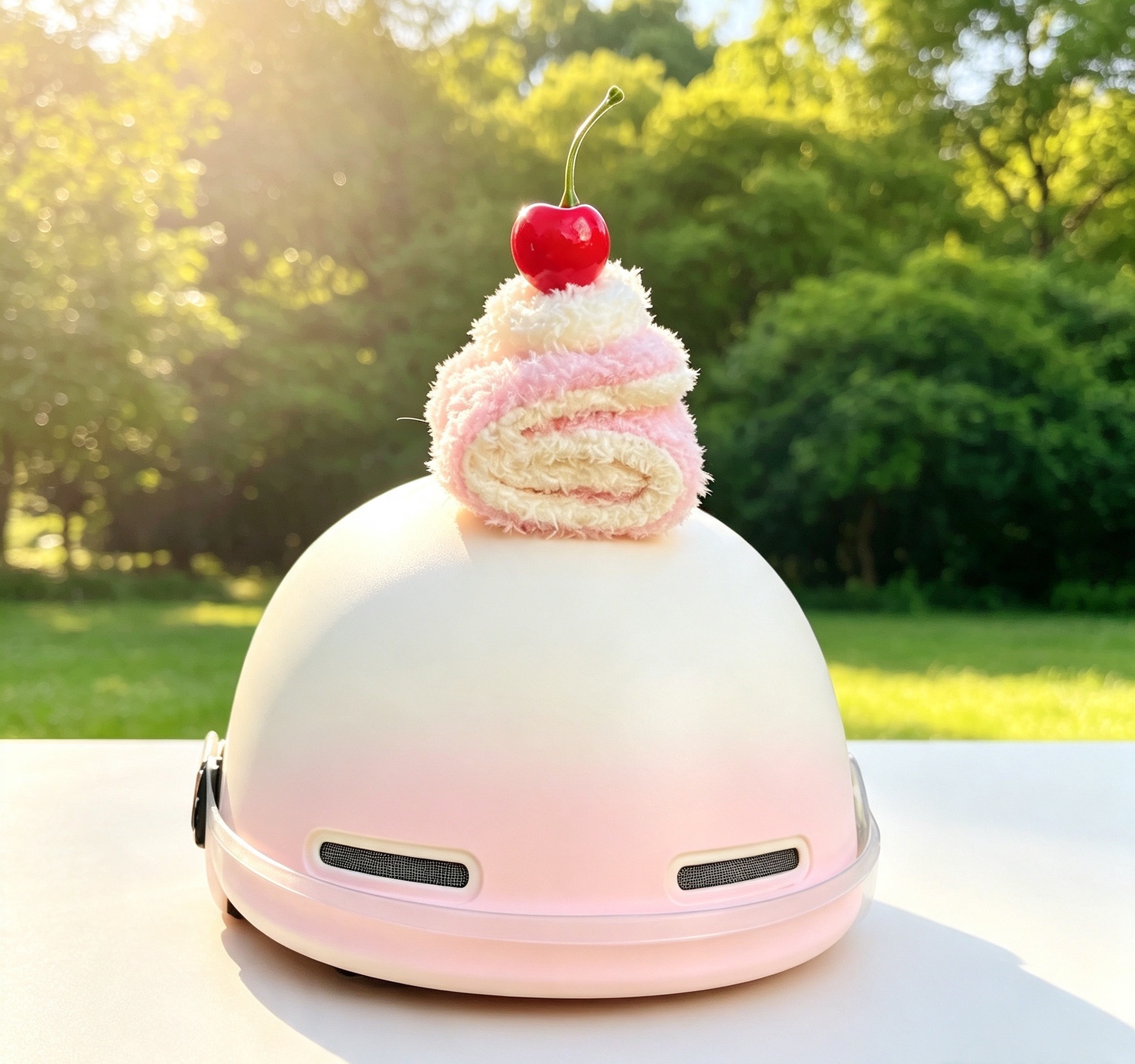 Helmet decoration: 3D plush stuffed cartoon accessories like sandwich, hamburger, cake, and cat ears