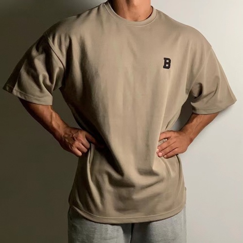Summer Short Sleeve Men's Sports Fitness Training Top Loose Oversized Drop Shoulder Heavy Cotton Material T-Shirt