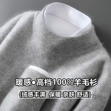 秋冬100%纯羊毛衫男薄款半高领内搭毛衣宽松中青年打底衫羊绒衫男