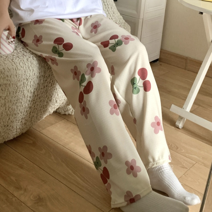 2024 pijamas de verano nuevos hilos de espuma de espuma delgados pantalones anti-mosquitos pantalones de dibujos animados dulces pantalones caseros al por mayor