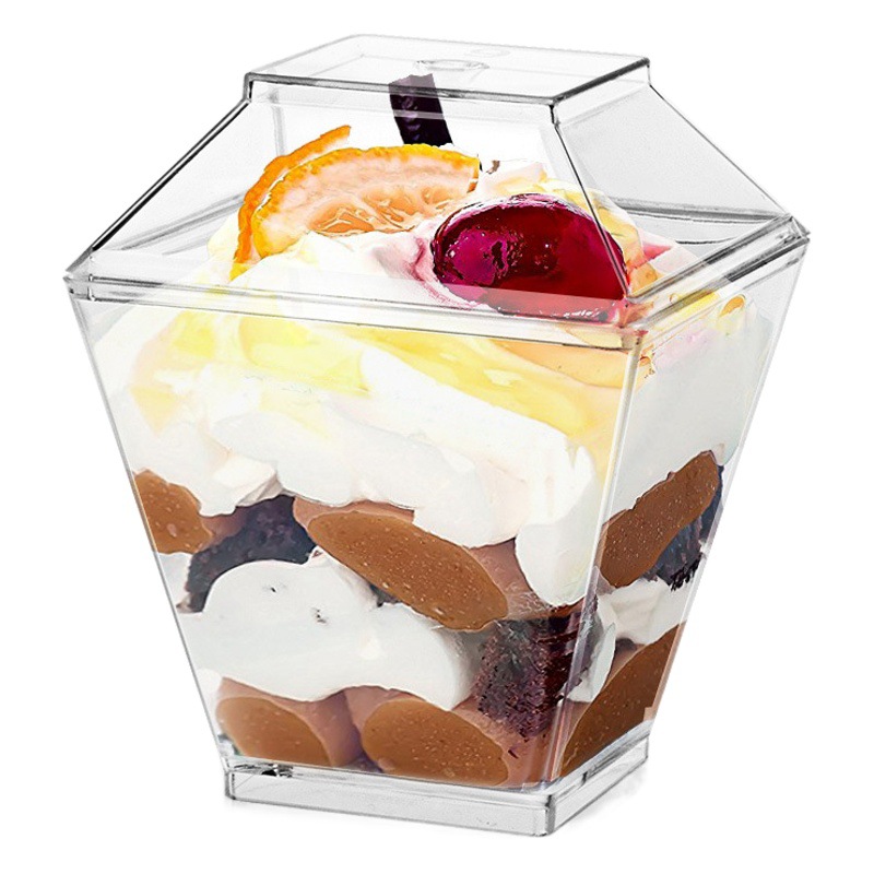 PS Plastic Thickened 60ml2ozl Square Dessert Mousse Cup Pudding Transparent Spoon Spot Cross-border ebay