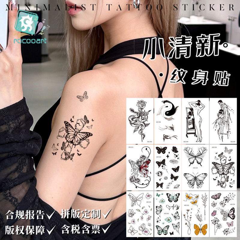 rocooart new collection of delicate butterfly temporary tattoos, matte finish, waterproof, long-lasting, unisex, for arm application
