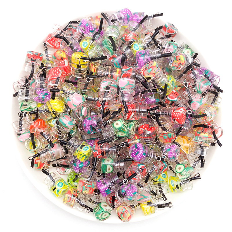 Mezcla 10 helado taza de jugo de leche taza de té botella de vidrio colgante 10x24mm DIY bolsa llavero Accesorios