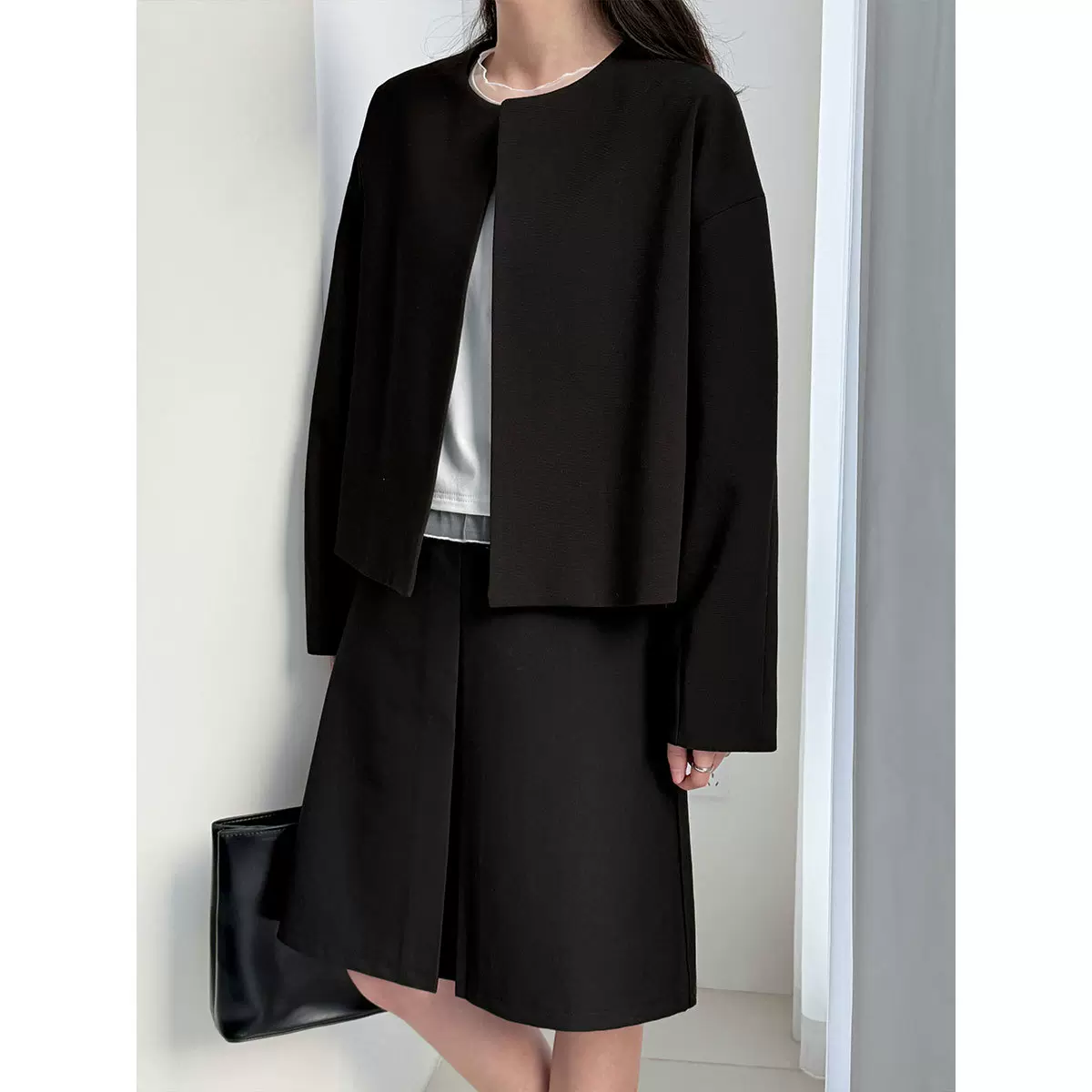 鹿西 高智感圆领无扣西装外套女2026早春新款极简小西服上衣3757