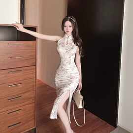 花色复古高级感新式年轻款少女司藤镂空蕾丝惊艳改良旗袍连衣裙女