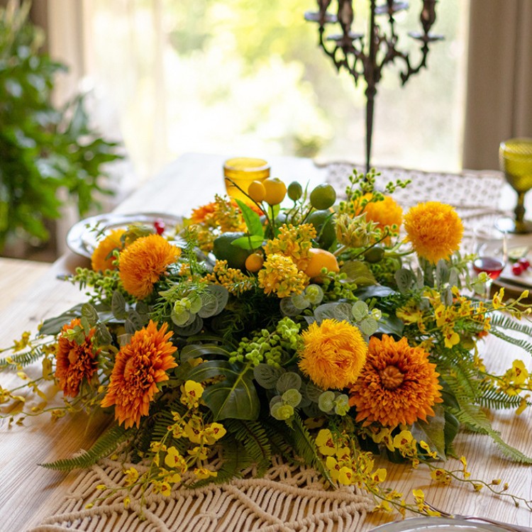 司柠仿真花束餐桌花台花装饰摆花餐厅会议室圆桌花艺套装摆件