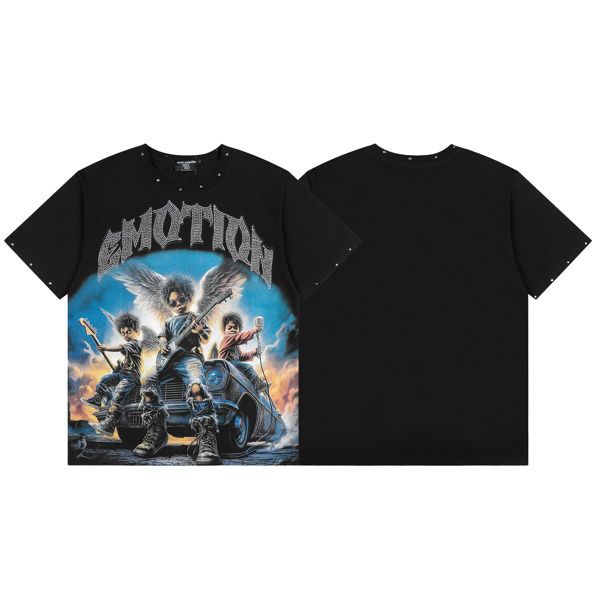 Transfronterizos MIXED EMOTION Ángel Impresión extraterrestre camiseta de hombre y mujer callejera de diamante de cuello redondo de manga corta