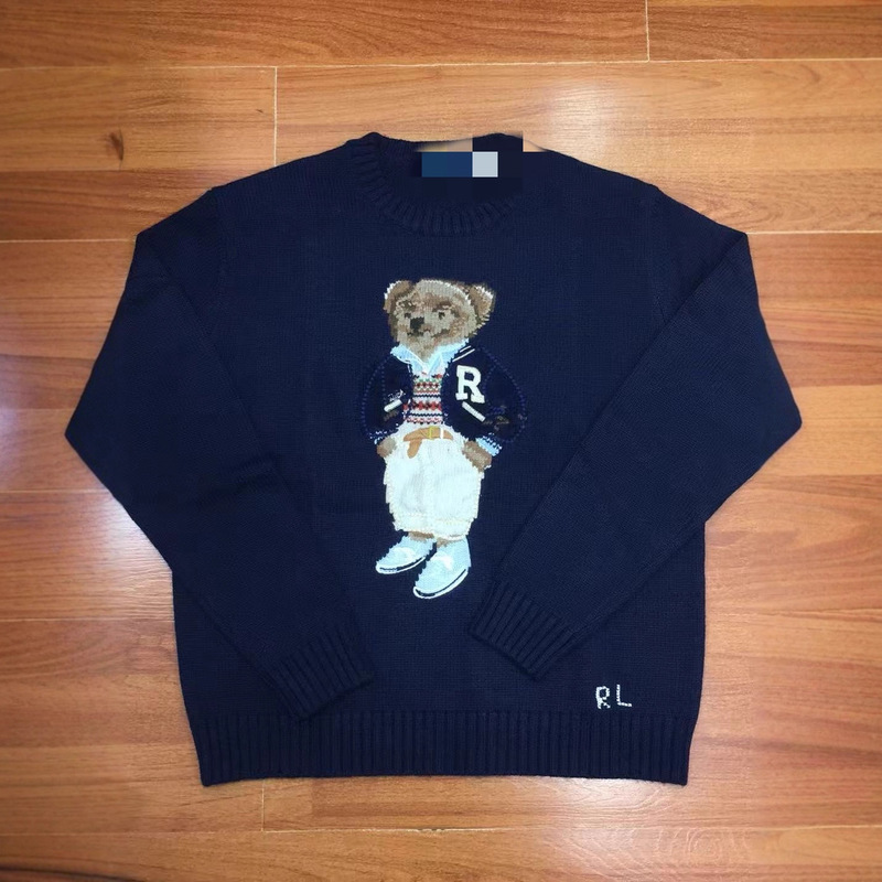 Rl Ralph Lauren Bear Series Autumn/Winter Polo Bear Cashmere Crew Neck Knitted Long Sleeve Loose Age-Reducing Embroidered Sweater