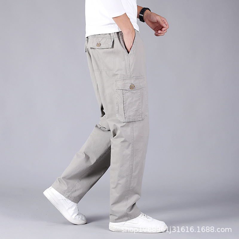 Zuoluo pantalones casuales de otoño de los hombres de mediana edad papá pantalones de algodón sueltos pantalones de los hombres elásticos sueltos Pantalones rectos