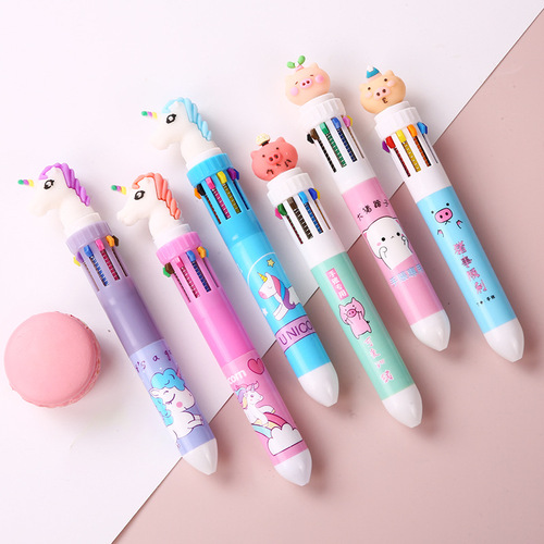 Cartoon ten-color ballpoint pen multi-functional creative color press oil pen girl heart account pen student stationery wholesale