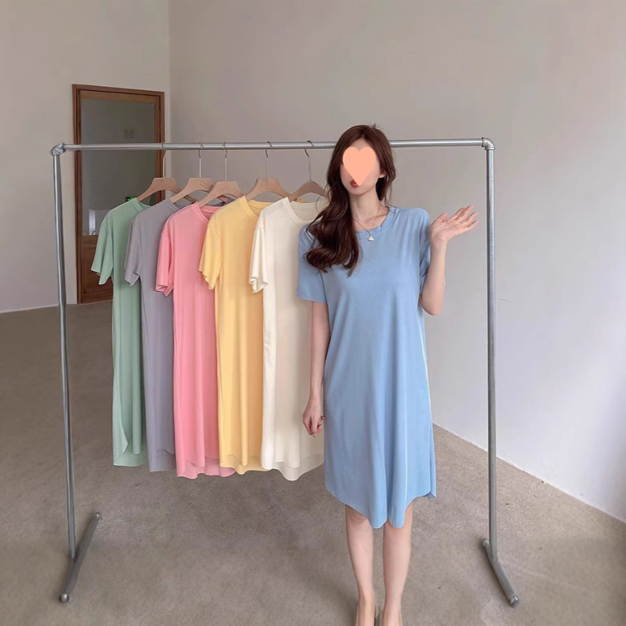 2025夏季薄款布小九冰凉女长裙居家舒适睡衣休闲纯色外穿连衣裙女