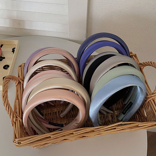 Korean style simple satin colorful wide-brimmed sponge headband, high-end and elegant, high-ceiling face wash headband, multi-color hairpin