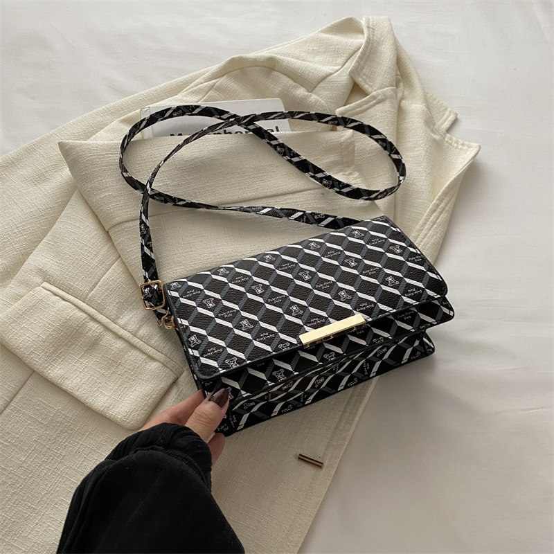 Bolsa pequeña de lujo ligera de estilo extranjero estilo coreano impresión a cuadros de diamante de todos los días de viaje al trabajo bolso de hombro