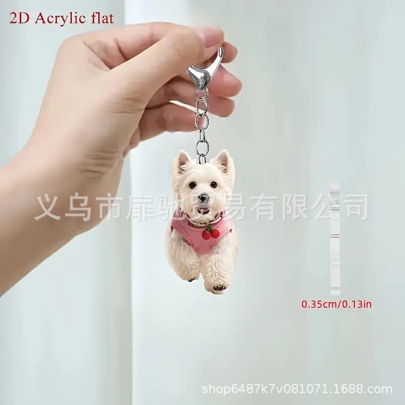 Cute West Highland White Terrier Acrylic Keychain Pendant Backpack Flat Ornament Car Rearview Mirror Pendant