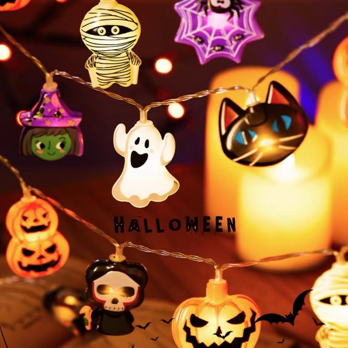 Luz decorativa de Halloween led fantasma telaraña colgante esqueleto calabaza bruja atmósfera lámpara cadena de escenas decoración