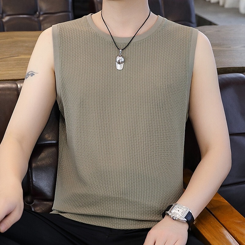 Summer Men's Lightweight Breathable Ice Silk Vest, Simple and Versatile Sleeveless T-Shirt, Solid Color Quick-Dry Tank Top, Loose and Stylish Summer Men's Lightweight Breathable Ice Silk Vest, Simple and Versatile Sleeveless T-Shirt, Solid Color Quick-Dry Tank Top, Loose and Stylish