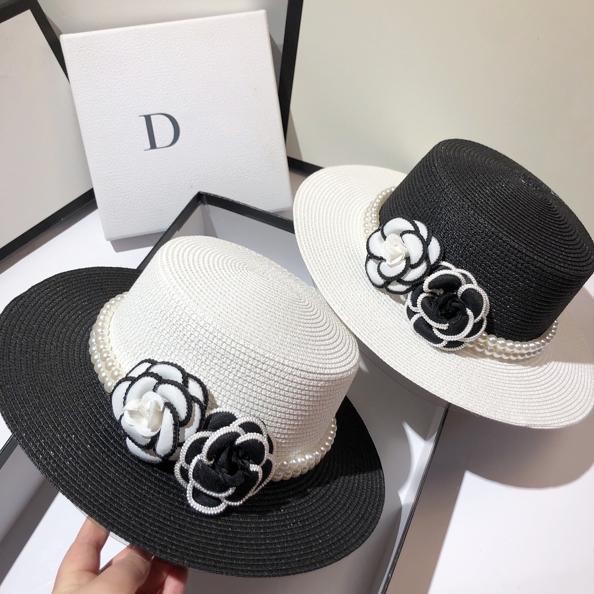 Color Block Pattern Summer, Spring Season Women's Elegant Pastoral Simple Style Color Block Flowers Big Eaves Straw Hat
