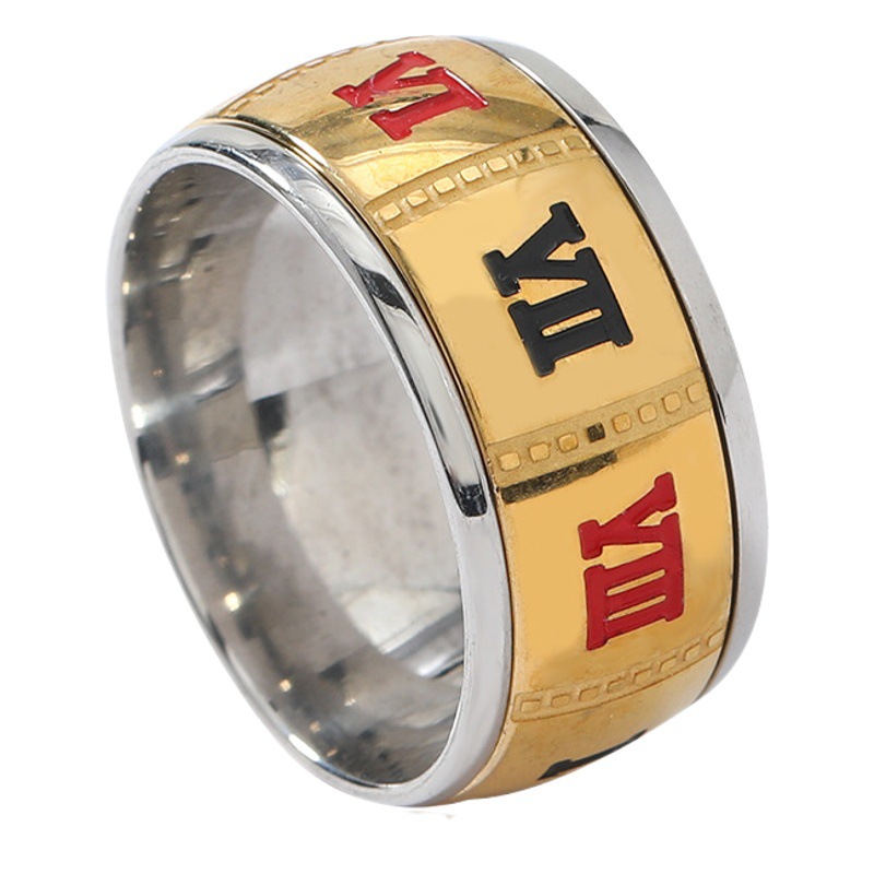 Transfronterizo europeo y americano jugando a las cartas anillo de acero de titanio personalidad de la moda de los hombres romano digital anillo de acero inoxidable fabricante de joyas