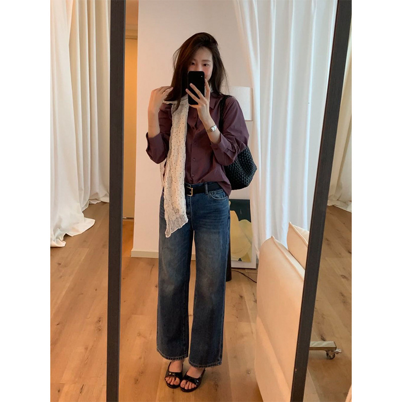 Allo Fu women's jeans 2026 new high street narrow straight high-waisted loose wide-leg pants 32072 Allo Fu women's jeans 2026 new high street narrow straight high-waisted loose wide-leg pants 32072