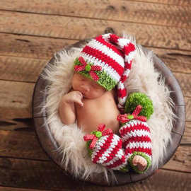 新生婴儿针织长尾巴摄影套装 儿童手工帽子绑腿脚套 厂家直销