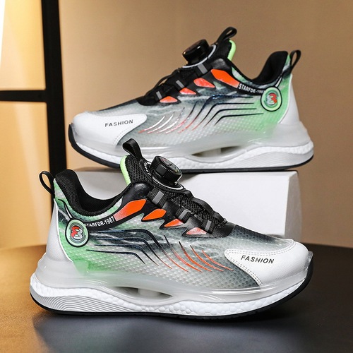 Children's Button Shoes Spring and Autumn Soft Sole Sports Shoes Boys Casual Shoes Middle and Large Children's Single Shoes Running Shoes Trendy