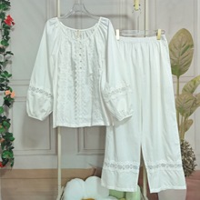 高级感睡衣女秋季新款长袖长裤甜美公主蕾丝花边宽松款家居服套装