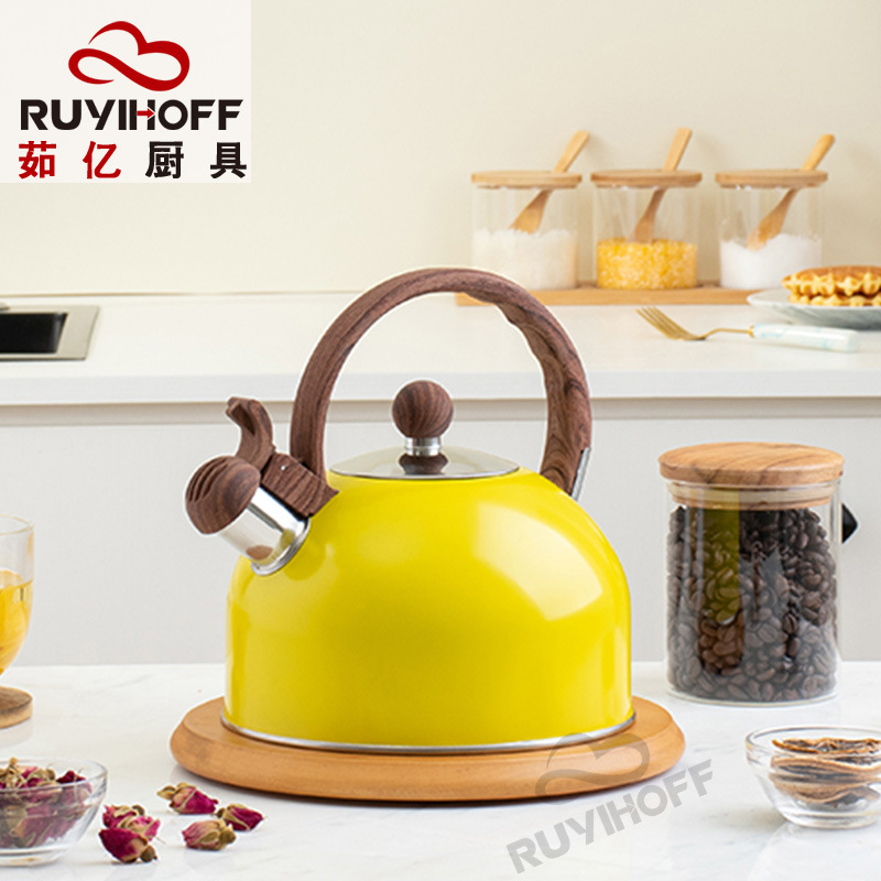 Amarillo hervidor de silbato de acero inoxidable 2,5 lwhistle olla Amazon color-pulverización silbato hervidor de agua de sonido