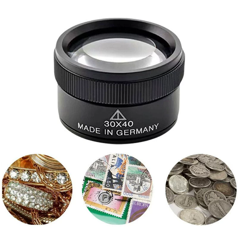 Оптическое стекло с покрытием, линза для ювелирных изделий, металлический кожаный чехол, богатое золото, увеличительное стекло 30x40, ювелирное каменное увеличительное стекло