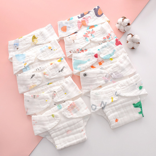 Pure cotton diaper pants cartoon printed diaper three-dimensional anti-side leakage waterproof diaper pants infant gauze diaper