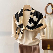 杭州丝绸玫瑰花海90cm大方巾丝巾女秋冬季百搭围巾旗袍披肩妈妈款