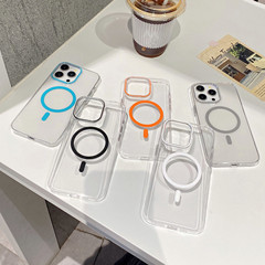 適用蘋果15Promax磁吸手機殼高透PC晶潤iphone14金屬按鍵13保護套