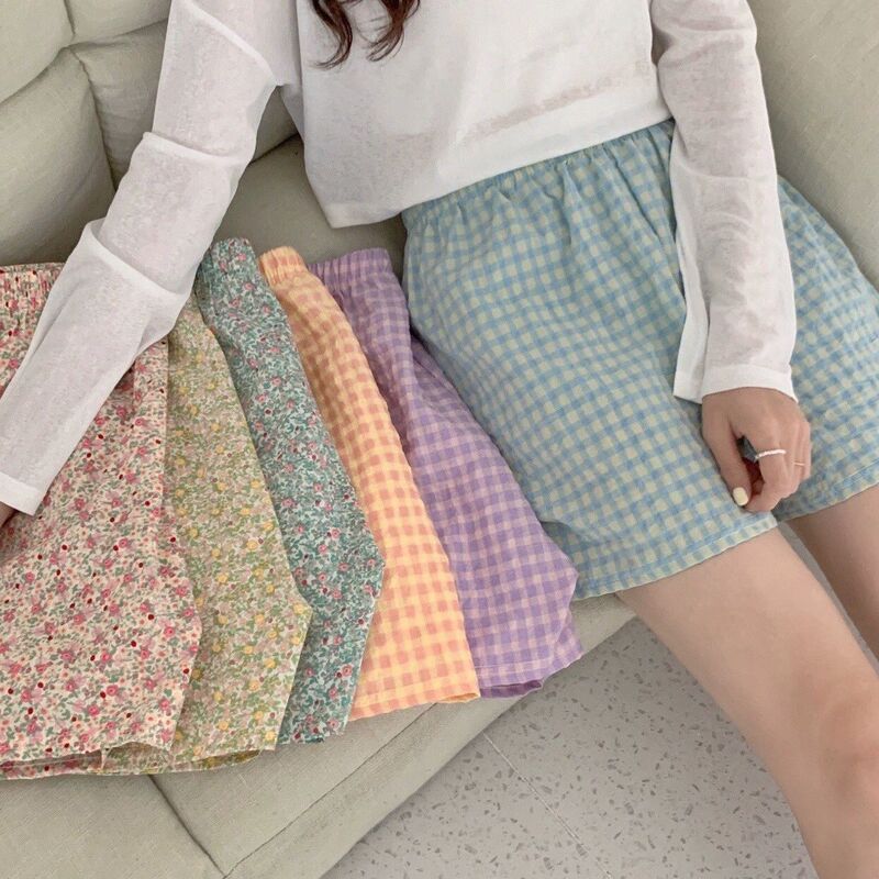 2025 New Korean Plaid Shorts Summer Pants Breathable Home Student Walking Pants Girl Floral Shorts Pajama Pants