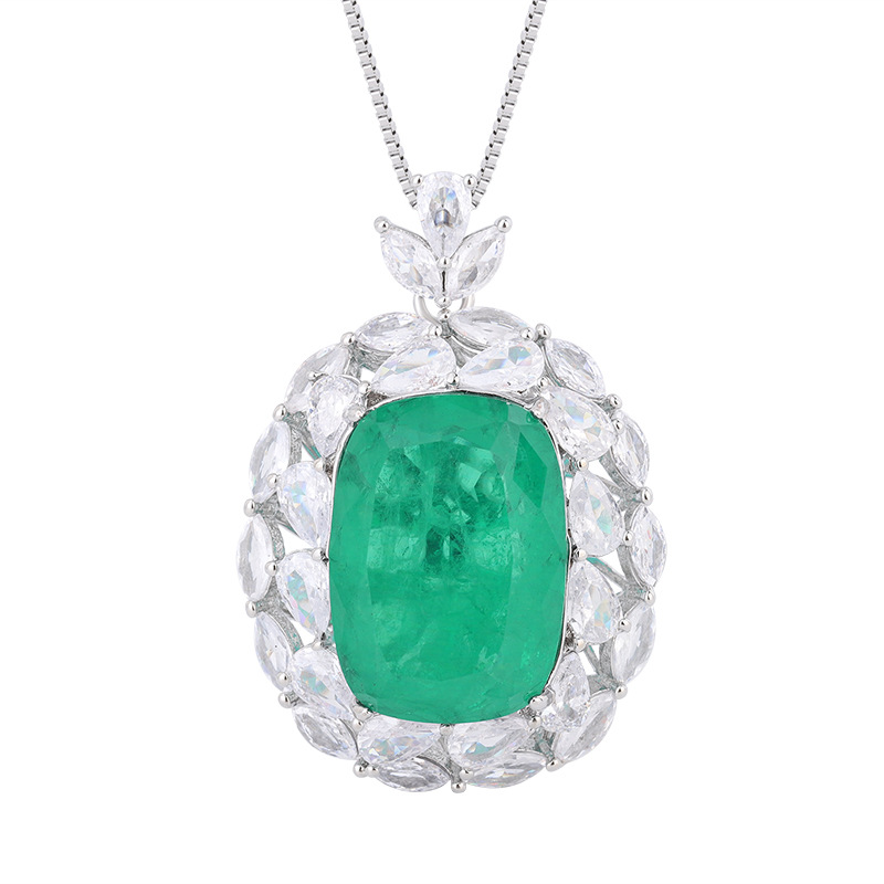 Zhuang Sheng joyería fondo de cobre chapado en oro artificial Esmeralda palaiba temperamento colgante grasa cuadrado piedra principal 13*18