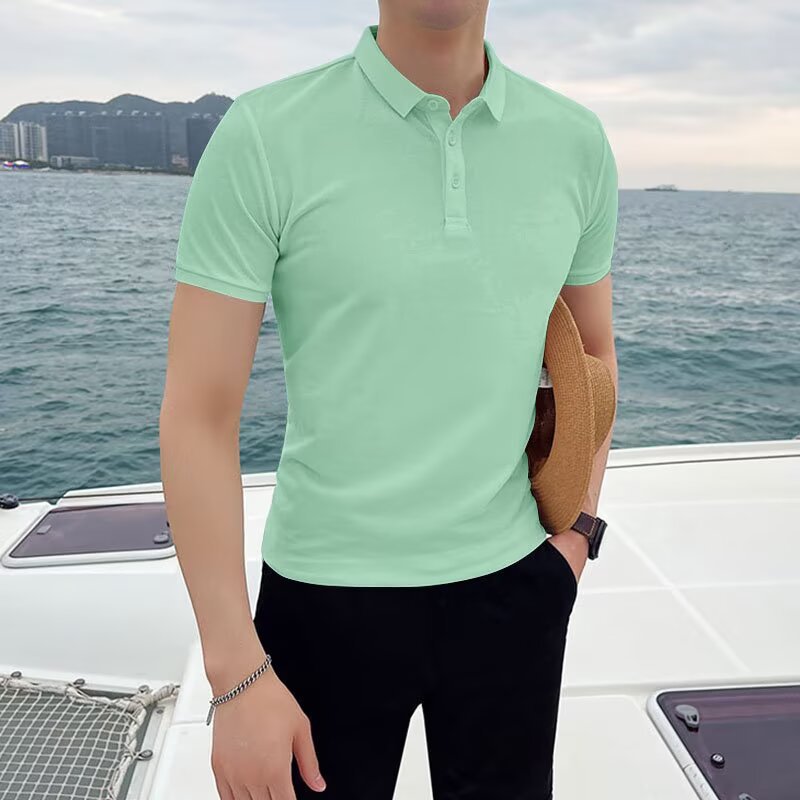 Camiseta polo para hombres de manga corta y pesada gris de negocios de manga cerrada camiseta de media manga madura pesada personalizada de verano