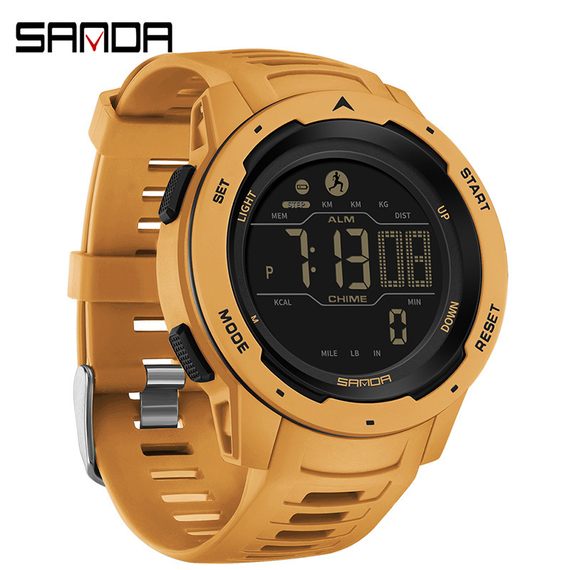 Sanda SANSDA calorías podómetro reloj despertador impermeable multifunción montañismo a prueba de golpes hombres y mujeres reloj 2145