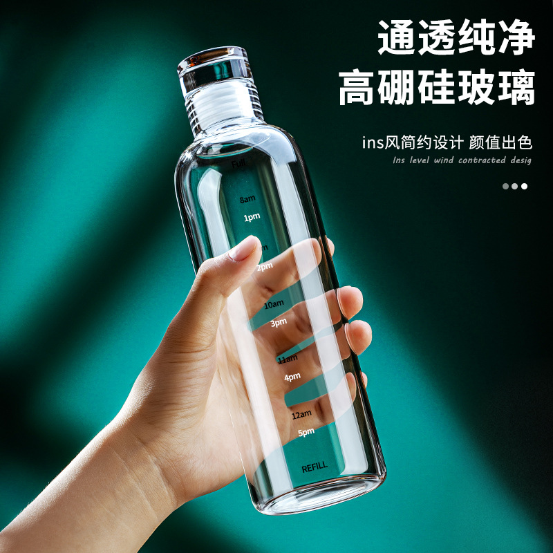 时光刻度玻璃瓶高硼硅密封泡酒瓶食品级1000ml时间壶透明瓶子空瓶