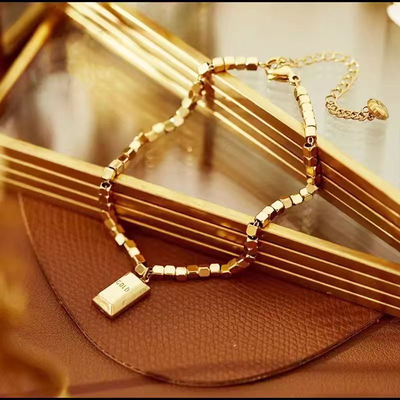 Advanced Sense Plated Broken Silver Several Two Rich Gold Brick Gold Bar Bracelet Wild Lily Feet Female Niche 2023 New Style